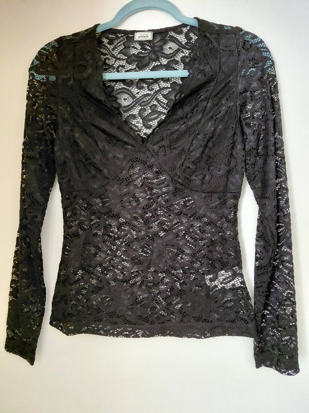 Lace Surplice Long-Sleeve Top - Black